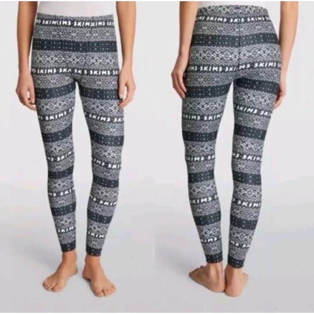 SKIMS Leggings Plush POINTELLE Black XS Womens Lounge Stretch High Rise NWT